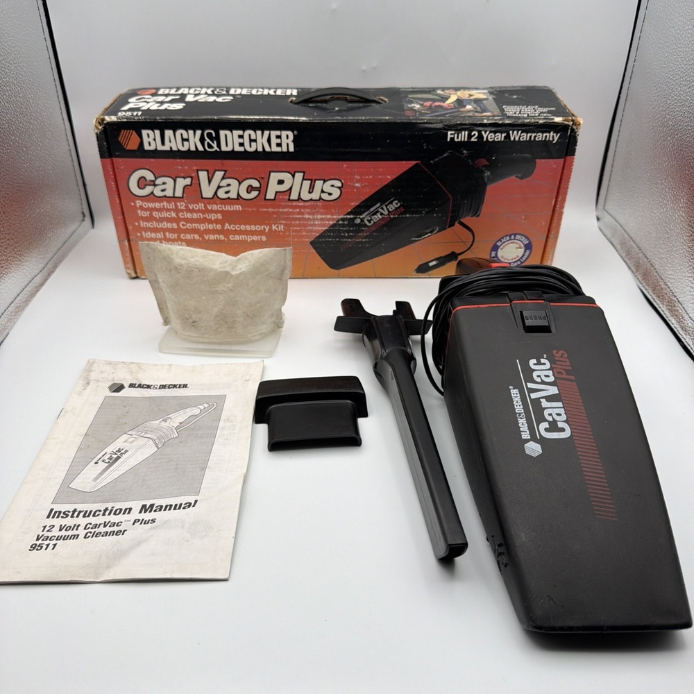 Black & Decker Car Vacuum Plus 9511 2 Filters, Accessories, Manual, CIB Working!